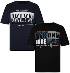 KAM Twin Pack NYC/Brooklyn Print T-Shirt Black/Navy